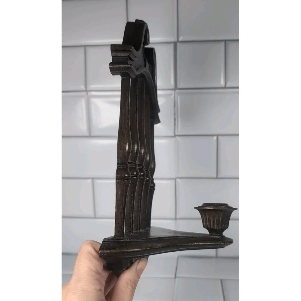 1970's Homco #4155 Molded Sconce Candle Holder Plastic Brown Wall Hanging Vintag